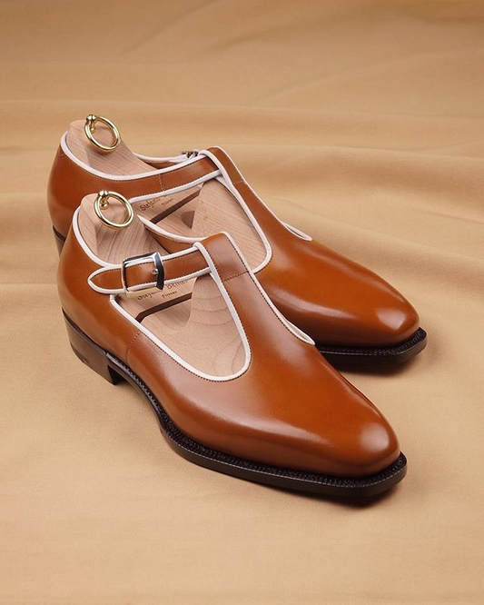 Height Increasing Tan Leather Basel Single Monk Straps