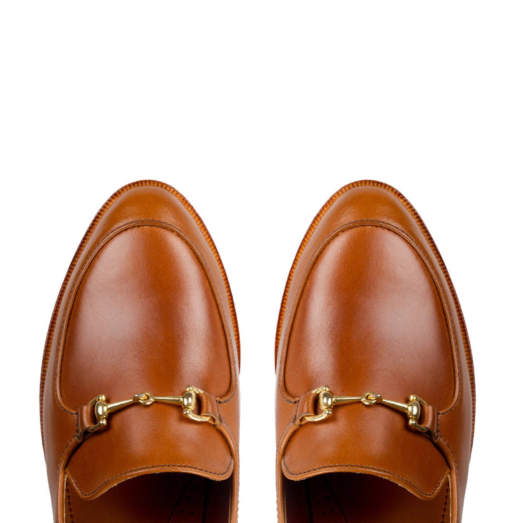 Flat Feet Shoes - Tan Leather Penela Horsebit Collapsible Loafer Slippers with Arch Support