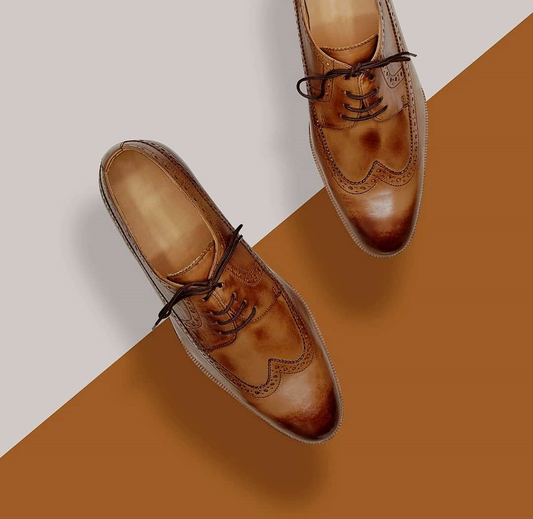 Tan Leather Coppet Brogue Wingtip Derby Shoes