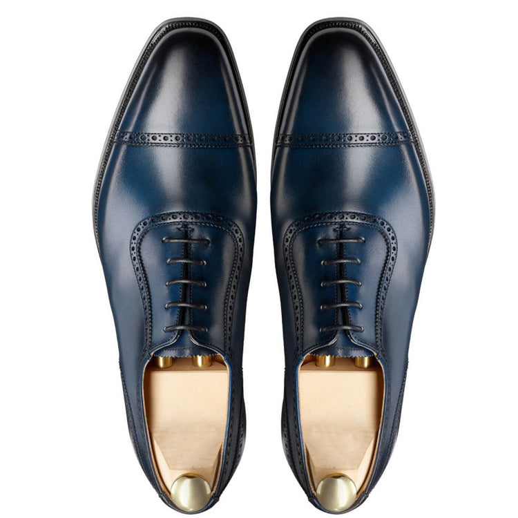 Height Increasing Navy Blue Leather Clapton Brogue Oxfords