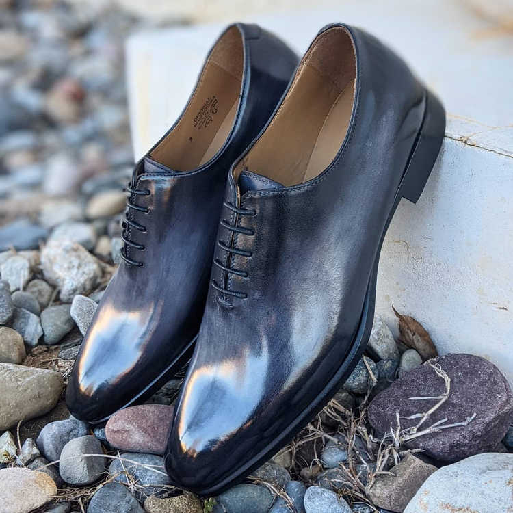 Silver Grey Leather Erlach Whole Cut Oxfords - Formal Shoes