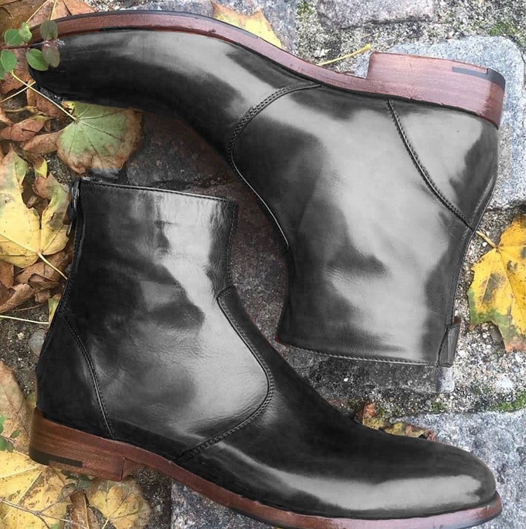 Black Leather Batalha Zipper Boots